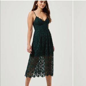 ASTR Lace A-line Midi Dress, Size M, Hunter Green